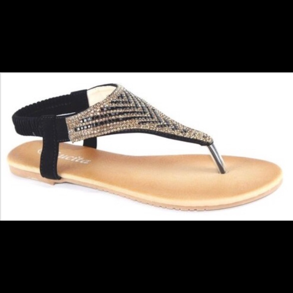 Black and gold studded sandals